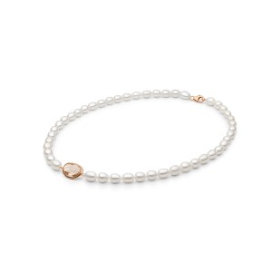 Colier cu perle naturale albe si pandantiv din argint placat cu aur roz cu cristal DiAmanti 262-13-G (Argint 925‰ 1 g.)